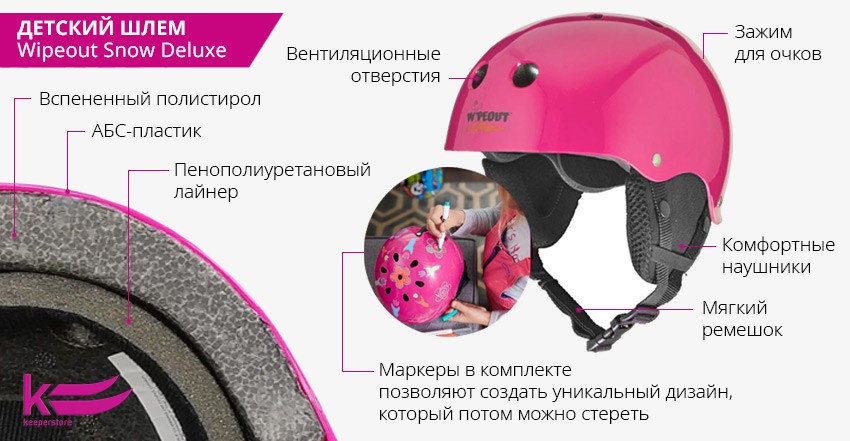 Конструкция Triple8 Wipeout Snow Deluxe Helmet Neon Pink (8+)